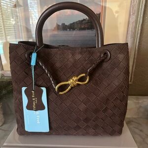 NWT Tiffany & Fred Brown Suede Woven Tote